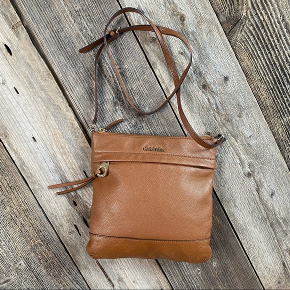Calvin Klein Tan Pebbled Leather Crossbody